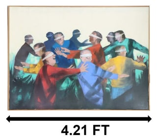 Joseph Jeswald (1927–2009) American, Oil on Canvas Impressionist Figural, "Self-Imposed Blindness"