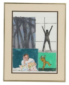 Joseph Jeswald (1927–2009) American, Oil on Canvas Impressionist Collaged Vignettes