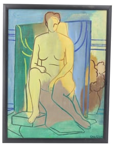 Ora Gipe (20th Century) American, 1940's Signed Abstract Nude Oil on Canvas Painting