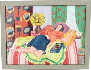 Ora Gipe (20th Century) American, 1940's Oil on Canvas Painting of a Young Woman Resting