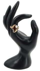 14k Gold, Diamond, Pearl, and Enamel Ring - Gross 3.1 g.