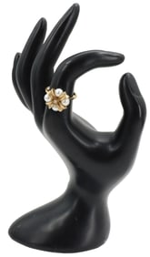 14k Gold, Pearl, and Diamond Ring - Gross 4.1 g.
