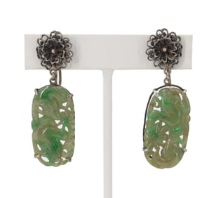 Pair of 14k Gold and Jadeite Earrings - Gross 13.1 g.