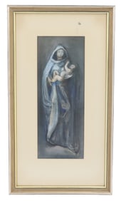 Ben Stahl (1910–1987) American, Pastel on Paper Figurative Illustration, Mother and Child