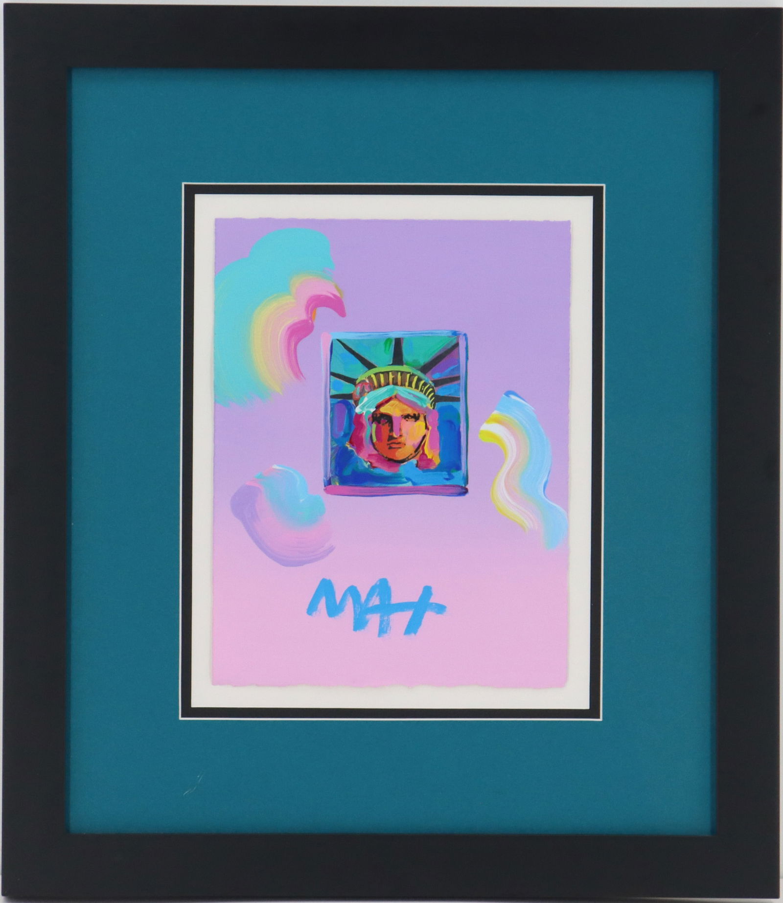 Peter Max (Born 1937) American, Mixed Media with Acrylic on Paper: Peter Max (Born 1937) American, Mixed Media with Acrylic on Paper. Title: "Liberty Head II Ver. I #214." Made in 2019. Signed bottom middle. Certificate of authenticity from Peter Max's