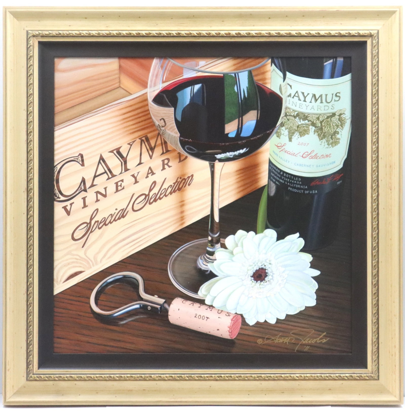 Scott Jacobs (Born 1958) American, Acrylic on Canvas Still Life "Afternoon Delight (Caymus)": Scott Jacobs (b. 1958) American, Acrylic on Canvas Still Life "Afternoon Delight (Caymus)". Overall Size: 39 x 39 3/8 in. Sight Size: 29 1/4 x 29 1/4 in. 