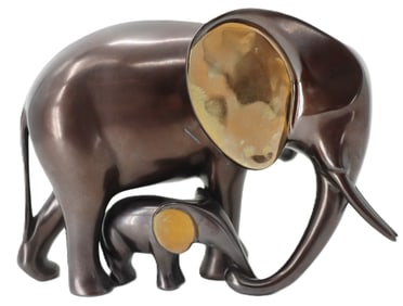 Loet Vanderveen (1921-2015) Dutch, Bronze Elephant and Baby Sculpture