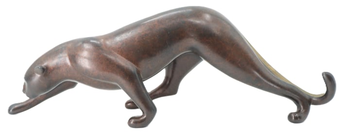 Loet Vanderveen (1921-2015) Dutch, Bronze Stretching Cougar Sculpture
