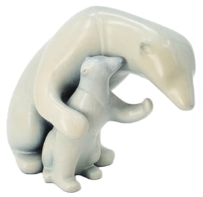 Loet Vanderveen (1921-2015) Dutch, Bronze Polar Bear and Baby Sculpture