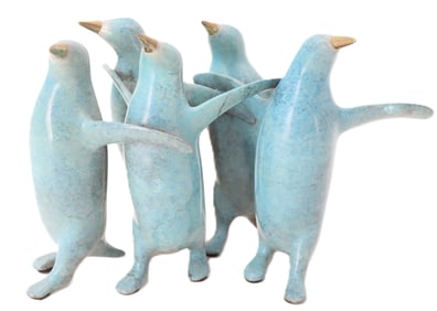 Loet Vanderveen (1921-2015) Dutch, Bronze Penguin Huddle Sculpture