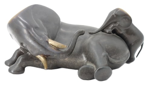 Loet Vanderveen (1921-2015) Dutch, Bronze Elephant and Baby Sculpture
