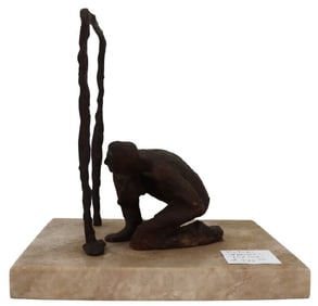 Victor Salmones (1937-1989) Mexican, Abstract Bronze Sculpture and Marble Base