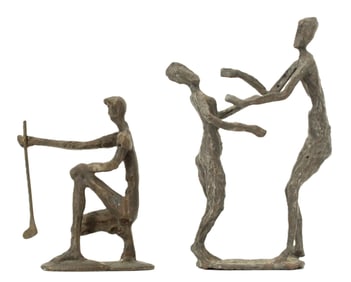 (2) Cast Metal Brutalist Figural Sculptures