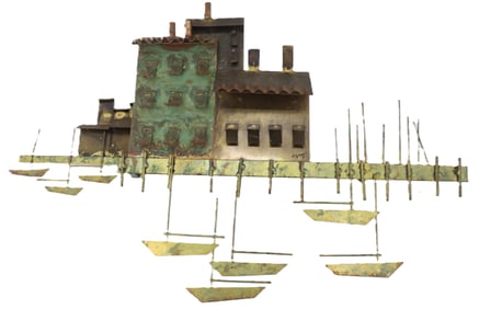 Curtis Jere 1971 Metal Wall Art Harbor Scene