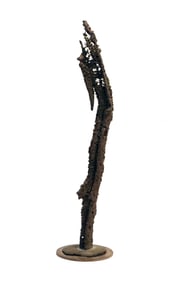 Vintage Bronze Brutalist Sculpture on Wooden Disc Base
