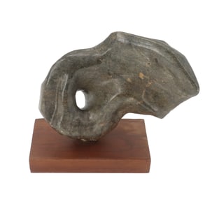 Polished Stone Abstract Sculpture on Wooden Base