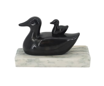 Casimer Mnichowski (New York) Hand Carved Duck and Child Stone Sculpture