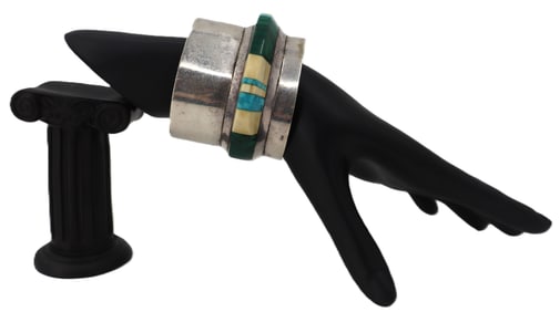 Tested 925 Silver and Hardstone Cuff Bracelet - Gross 3.230 ozt.