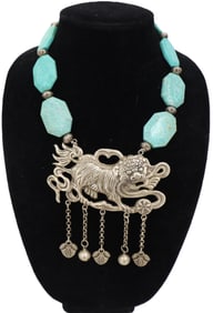 Low Grade Silver and Hardstone Necklace