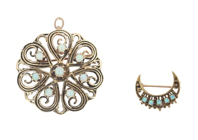 (2) 14k Gold and Opal Pendant & Brooch - Gross 13.9 g.