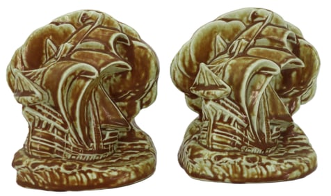 Pair of Rookwood Pottery Sailing Ship Ceramic Bookends