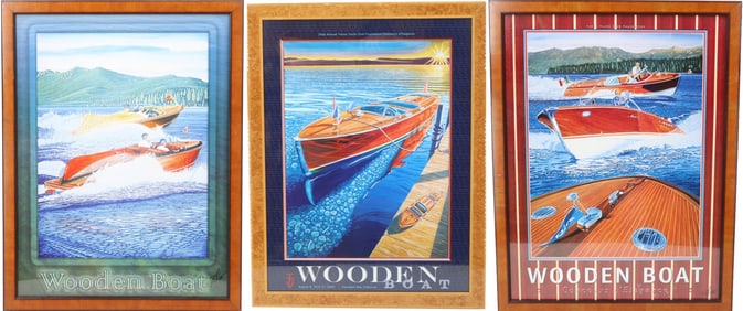 Three Wooden Boat Posters by Ron Dryer and Two Others