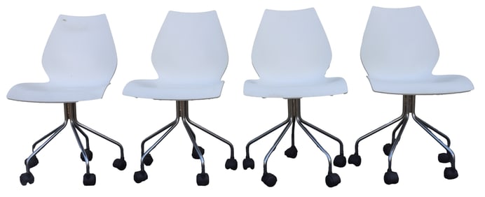 Vico Magistretti (1920-2006) Italian, (4) Kartell Maui Swivel Side Chairs On Wheels