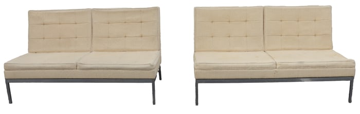 Pair of Knoll Mid Century Modern Parallel Bar Settee Slipper Sofas