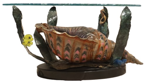 John Townsend (20th Century) American, Painted Bronze Oval Seashell Coffee Table