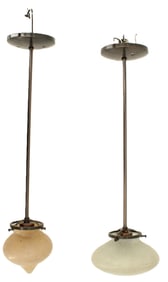 Group of 2 Mid Century Modern Pendant Lamps With Globes