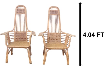 (2) Russel Wright Mid-Century Armed Wicker Chairs