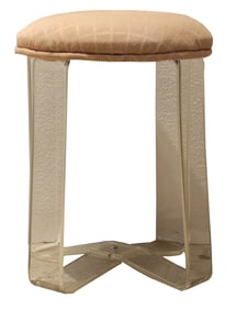 Mid Century Modern Plexiglass Vanity Stool with Cloth Upholstery