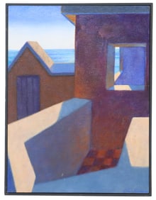 Peter W. Brown (20th/21st Century) American, Gouache on Paper Architectural Landscape "Safe Port"