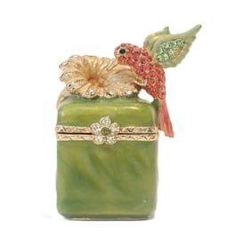 Jay Strongwater Style Bejeweled Humming Bird Trinket Box