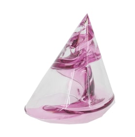 Czech Moser Signed and Numbered Conical Pink Swirl Art Glass Sculpture