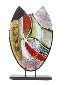 Colorado Art Glass Abstract Vase Sculpture on Metal Stand