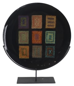 Tony Evans (1942-2009) Welsh/American, Large Ceramic Disc on Metal Stand
