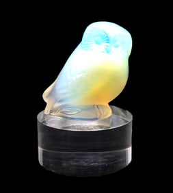 French Lalique Glass Owl Sculpture on Stand