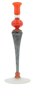 Signed Murano Red and Black Candlestick