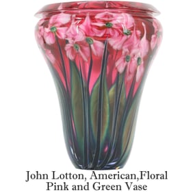 John Lotton, American,Floral Pink and Green Vase