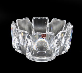 Swedish Orrefors Corona Crystal Candy Dish or Art Glass Flower-Shaped Bowl