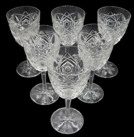 (6) French Baccarat Lagny Pattern Stemmed Crystal Wine Glasses