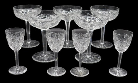 (9) French Baccarat Lagny Pattern Stemmed Crystal Glasses