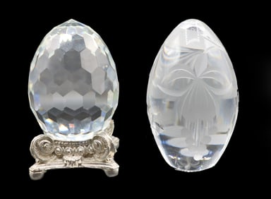 (2) Swarovski and Royal Brierley Crystal Paperweights with Metal Stand