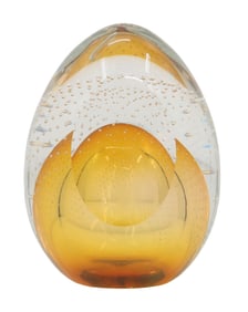 Little River Hot Glass Studio Signed Egg-Shaped Topaz Colored Art Glass Paperweight
