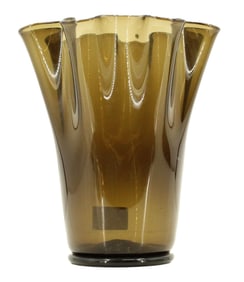 Blenko Ruffled Rim Art Glass Flat Bottom Vase