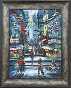 Florence Y. C. Law (21st Century) Chinese/British, Oil on Canvas Thai Market Cityscape