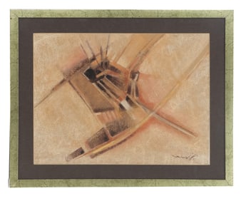 Signed Pastel on Paper Abstract Composition