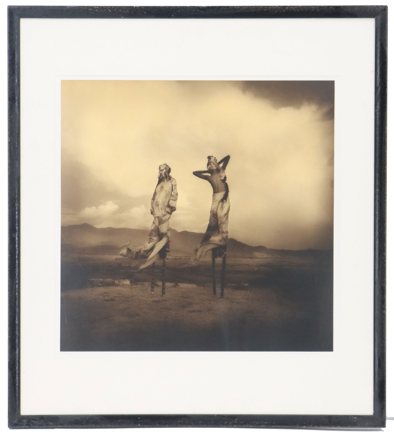 Jack Spencer (Born 1951) American, Silver Gelatin Print of Tribal Stilt Dancers: Jack Spencer (born 1951) American, Silver Gelatin Print of Tribal Stilt Dancers. Silver gelatin print depicting two stilt dancers in Monte Alban. Pencil signed lower right. Numbered 14/50. Dated 2000.