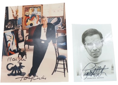 Autographs Two Leading Men & Legends Tony Curtis & Charlton Heston